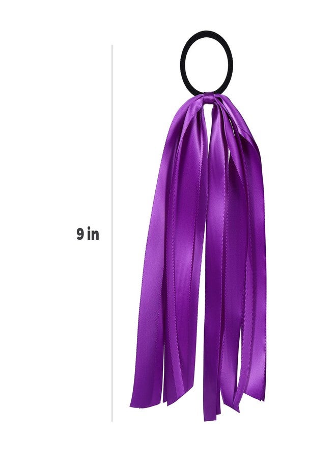 melyde Purple Ribbon Hair Ties Cheer Long Tassel Elastic Hairbands Handmade Girls Women Ponytail Holder Hair Accessories for Holiday Party - Image 5